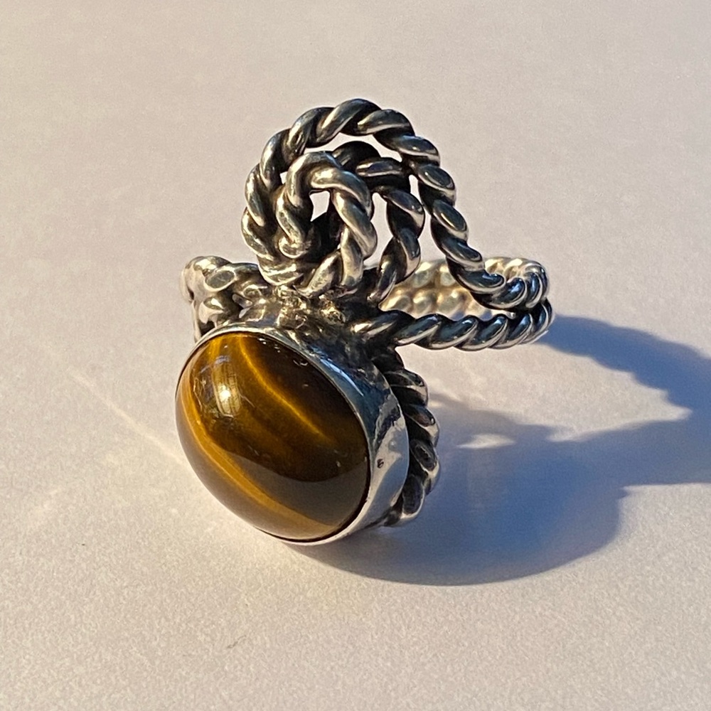 Tiger Eye Sterling Silver Twisted Rope/Cable Ring
